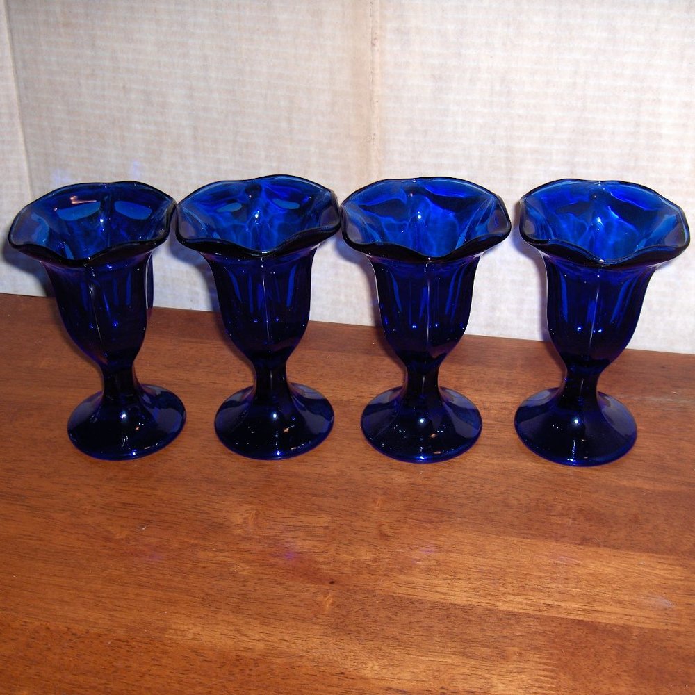 Blue Glass Parfait Glasses lot of 4, 6" tall